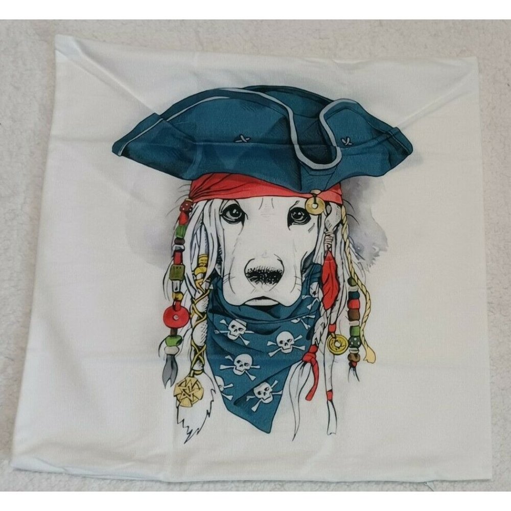 Throw Pillow Cover Cocker Spaniel Dog in Pirate Hat Dreadlocks Decor 17" x 17"